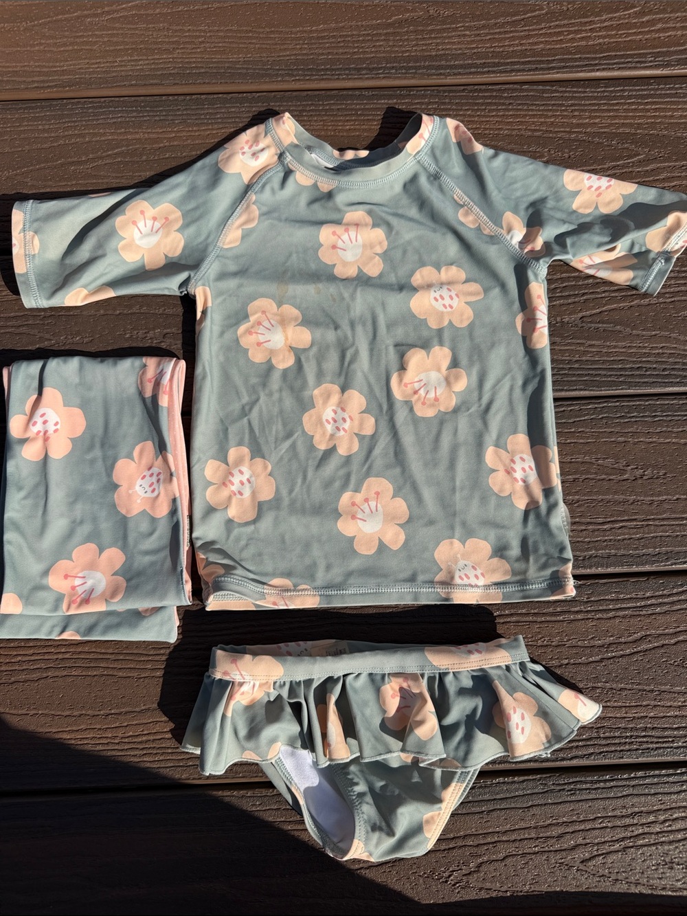Souris-Mini Girls' Floral Rashguard Set - Mint Green & Peach